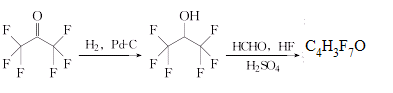Sevoflurane is prepared by reaction of hexafluoroacetone with catalyst Pd-carbon.